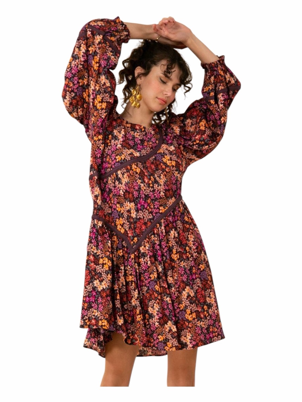 Hale Bob Zoe Tiered Floral Dress‎ Medium New